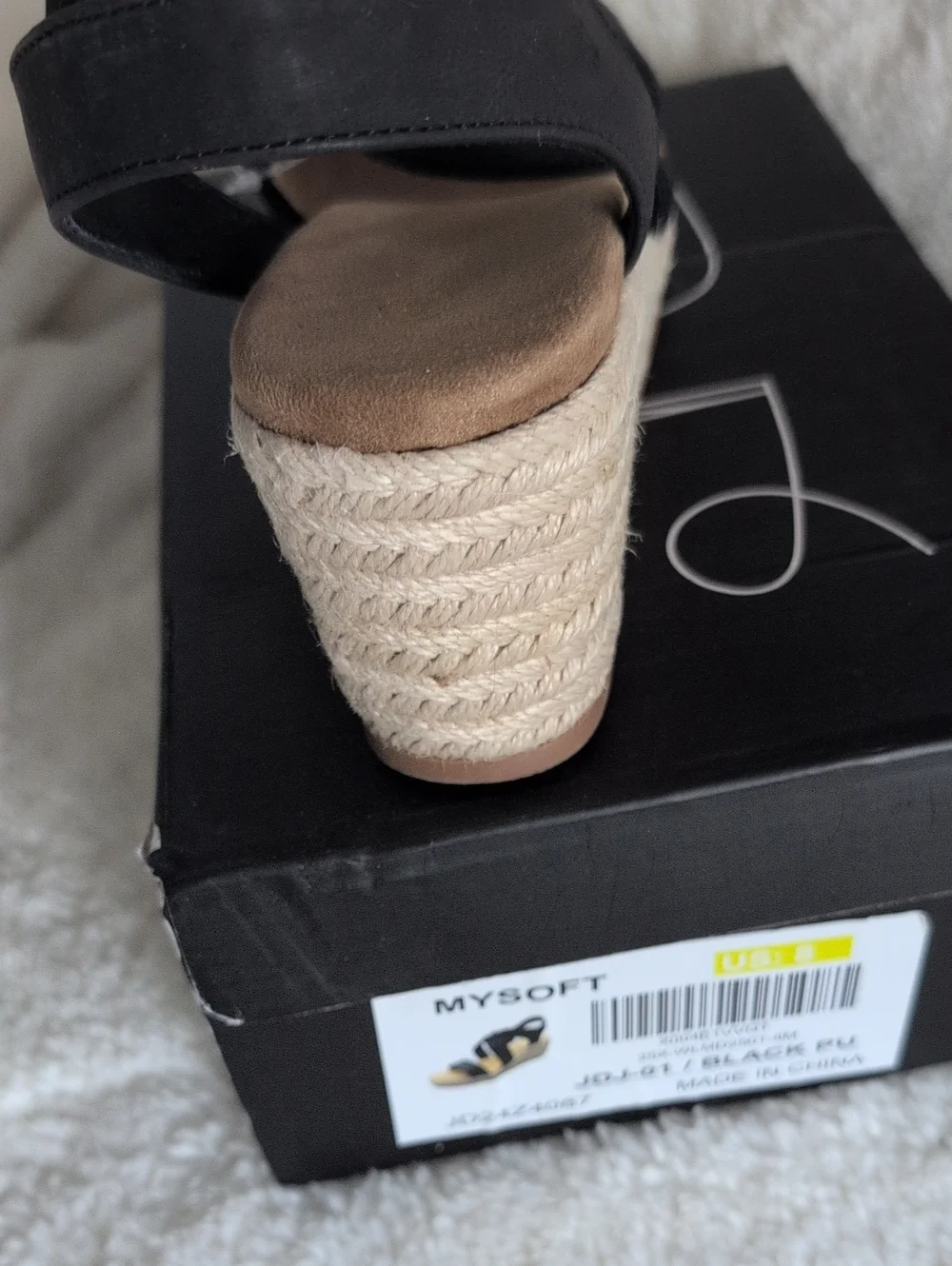MySoft Black Elastic Strap Wedge Sandal